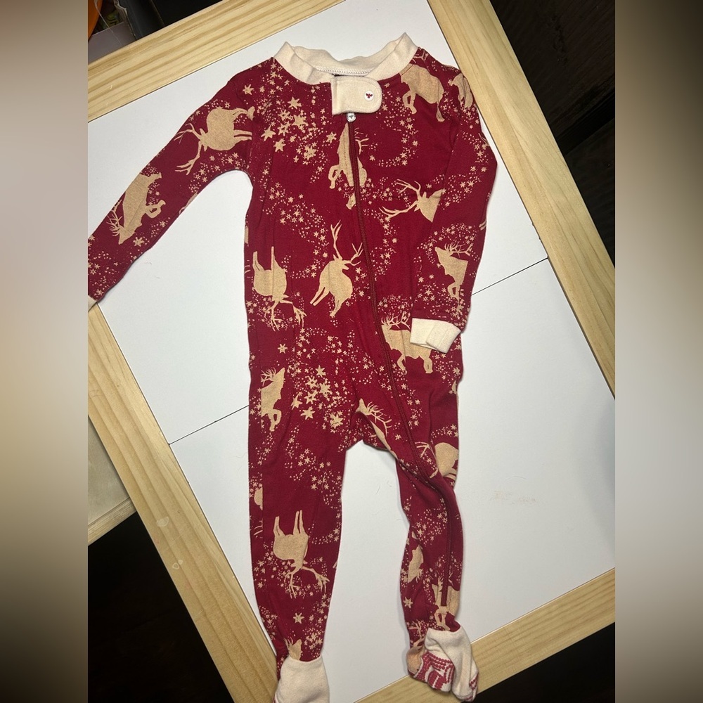 Burt's Bees Baby Red and Cream Reindeer Footie